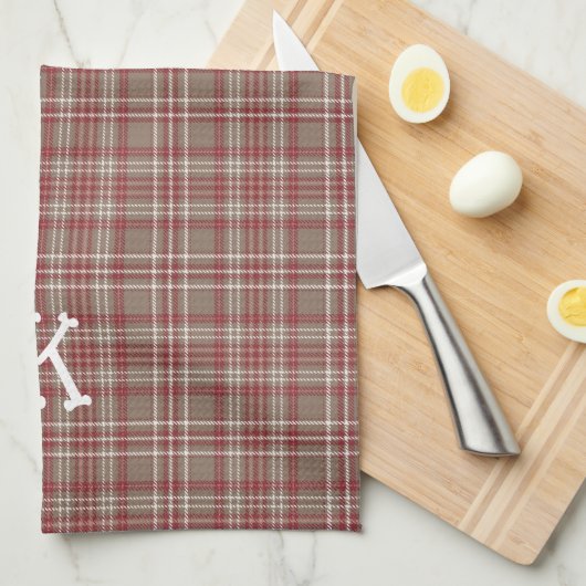 Rustic Cranberry, Dark Tan & White Plaid Kitchen  Theedoek (Quarter Fold)
