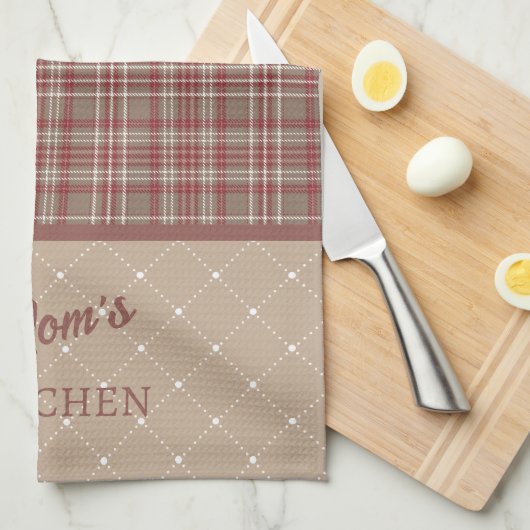 Rustic Cranberry, Dark Tan & White Plaid Theedoek (Quarter Fold)
