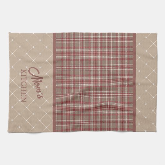 Rustic Cranberry, Dark Tan & White Plaid Theedoek (Horizontaal)