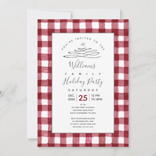 Rustic Cranberry Gingham Holiday Uitnodiging (Voorkant)