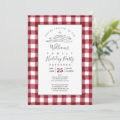 Rustic Cranberry Gingham Holiday Uitnodiging (Staand voorkant)