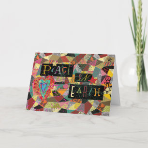 Rustic Crazy Quilt Peace on Earth  Feestdagen Kaart