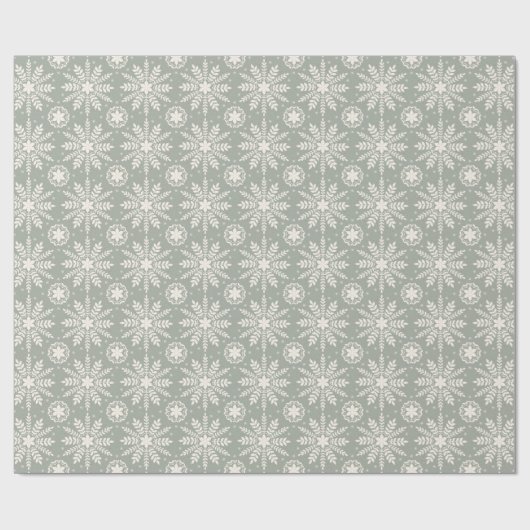 Rustic Cream and Sage Snowflake Christmas Cadeaupapier (Vlak)