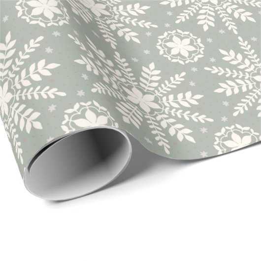 Rustic Cream and Sage Snowflake Christmas Cadeaupapier (Rol Hoek)