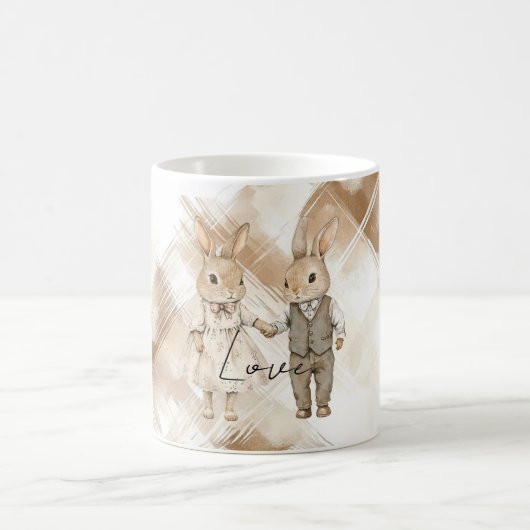 Rustic Cream Brown Stripes Bunny Rabbits Love Koffiemok (Center)