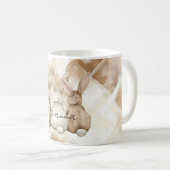 Rustic Cream Brown Stripes Three Bunny Rabbits Koffiemok (Voorkant rechts)