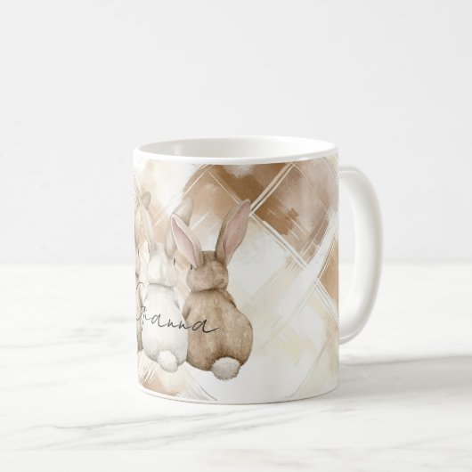 Rustic Cream Brown Stripes Three Bunny Rabbits Koffiemok (Voorkant rechts)