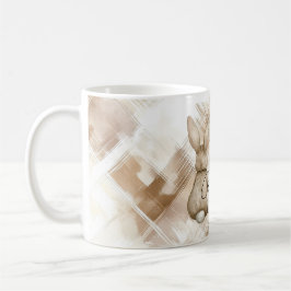Rustic Cream Brown Stripes Three Bunny Rabbits Koffiemok