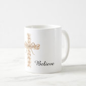 Rustic Cream Cross with Bow Believe Koffiemok (Voorkant rechts)