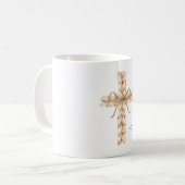 Rustic Cream Cross with Bow Believe Koffiemok (Voorkant links)