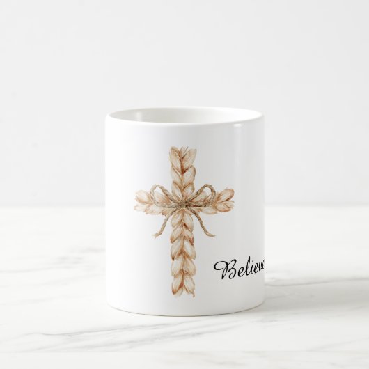 Rustic Cream Cross with Bow Believe Koffiemok (Center)