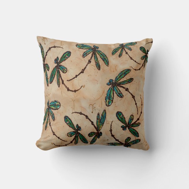 Rustic Cream Dragonfly Flit Kussen (Voorkant)