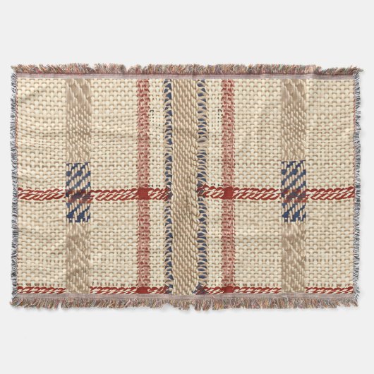Rustic Cream en Red Plaid Pattern Deken (Voorkant)