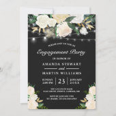 Rustic Cream Floral String Lights Engagement Party Kaart (Voorkant)