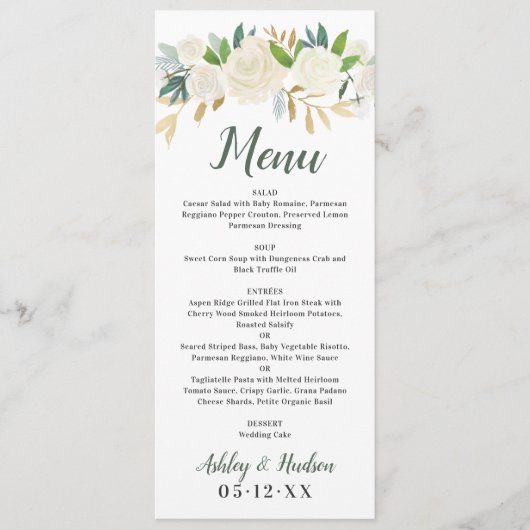 Rustic Cream Gold Floral Greenery Wedding Menu (Voorkant)