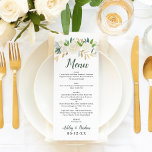 Rustic Cream Gold Floral Greenery Wedding Menu<br><div class="desc">Het het menukaartontwerp van de bruiloft kenmerkt Menu in manuscript met douanesolerantie en een monogram dat volledig kan worden gepersonaliseerd, door een florale ontwerp van de waterverf met geschilderde rozen, ranunculus bloemen, en bladeren worden gevormd. Het kleurenschema omvat neutrale schaduwen van witte, crème, wazige roze, goud, groen en donkergrijs/zachte zwarte...</div>