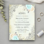Rustic Cream Mint Green Floral Lace Muslim Wedding Kaart<br><div class="desc">Verrijk je gasten met deze elegante trouwuitnodiging die mooie waterverf bloemen bevat met 'Bismillah' in Arabische kalligrafie. Voeg eenvoudig uw gebeurtenisdetails op deze makkelijk te gebruiken sjabloon toe om het één-van-een-soort uitnodiging te maken.</div>