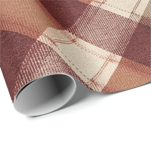 Rustic Cream Orange Rust Red Plaid Pattern Cadeaupapier (Rol Hoek)