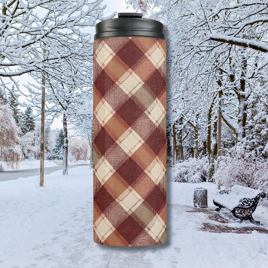 Rustic Cream Orange Rust Red Plaid Pattern Thermosbeker