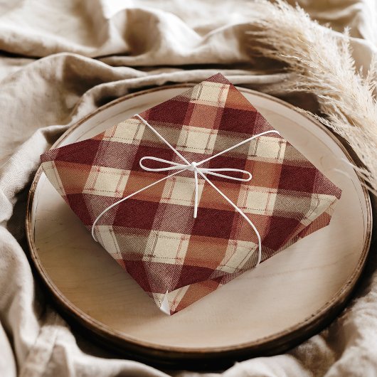 Rustic Cream Orange Rust Red Plaid Pattern Tissuepapier