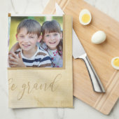 Rustic Cream Photo Collage voor grootouders Theedoek (Quarter Fold)