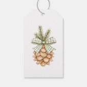 Rustic Cream Pine Cone Green Bow Christmas Cadeaulabel (Achterkant)
