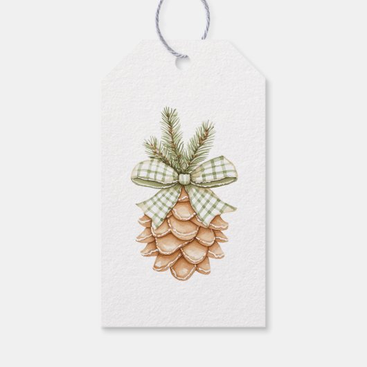 Rustic Cream Pine Cone Green Bow Christmas Cadeaulabel (Achterkant)