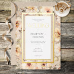 Rustic Cream Rozen Floral Gold Folie Uitnodiging<br><div class="desc">Dit prachtige ontwerp is voorzien van een waterverf lijst zacht crèmechampagne-rozen en groen op een zacht,  gemarmerde achtergrond. De tekst verschijnt in een drijvend wit tekstvakje dat door twee lijsten van de folie wordt omringd. Ziet er mooi uit in goud en roos gouden folie. Creëer door Simply Farmhouse Press.</div>