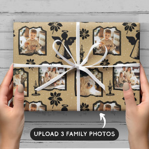 Rustic Cream Stamped Angel 3 Familiefoto Cadeaupapier