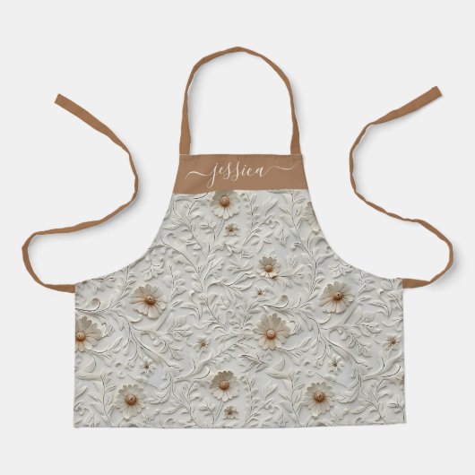 Rustic cream tooled leren script naam meisje schort (Voorkant)