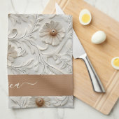 Rustic cream tooled leren script naam theedoek (Quarter Fold)