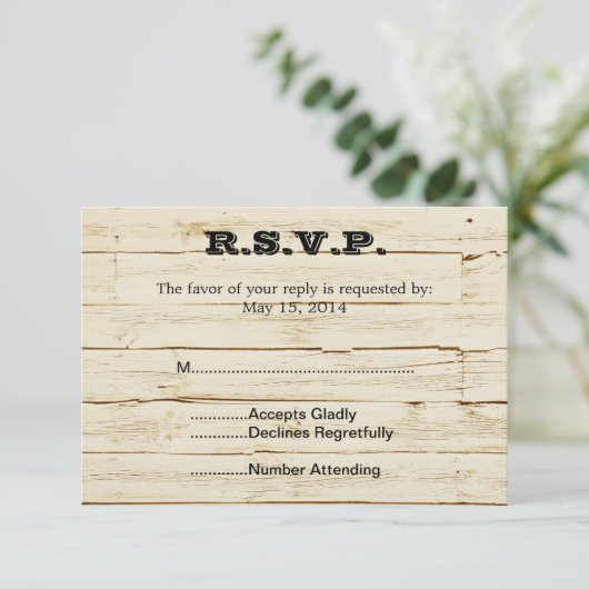 Rustic Cream Wood RSVP (Staand voorkant)