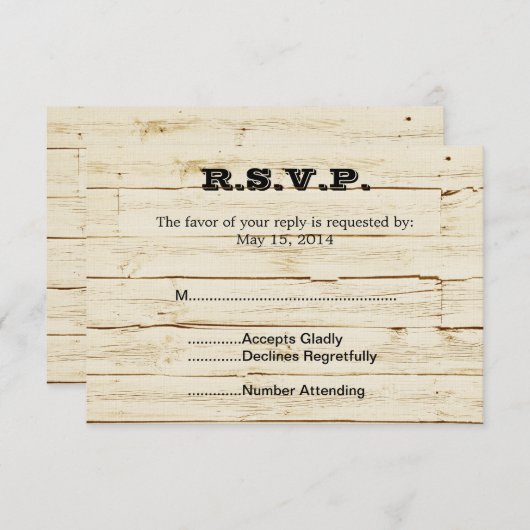Rustic Cream Wood RSVP (Voorkant / Achterkant)