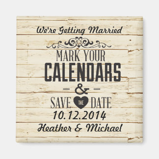 Rustic Cream Wood Save the Date Wedding Magneet