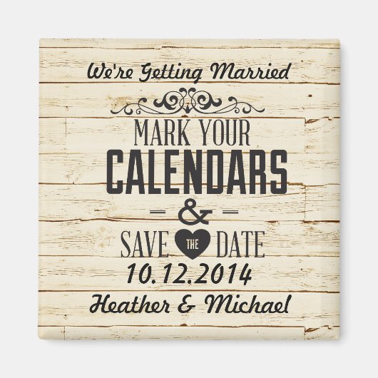 Rustic Cream Wood Save the Date Wedding Magneet (Voorkant)