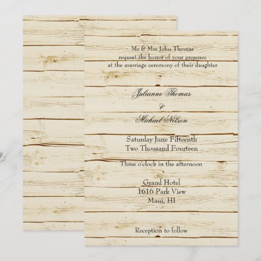 Rustic Cream Wood Wedding Kaart (Voorkant / Achterkant)