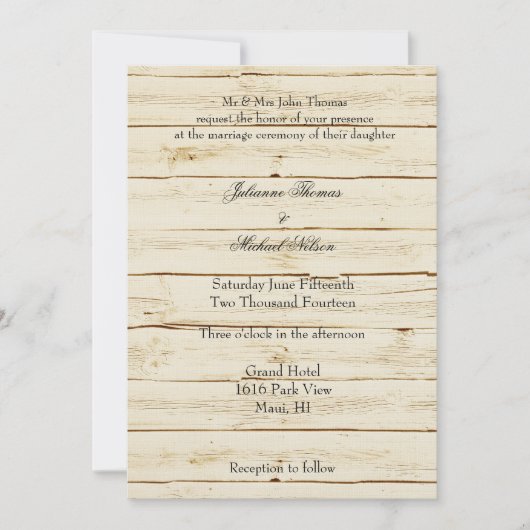Rustic Cream Wood Wedding Kaart (Voorkant)