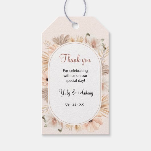 Rustic Crème Botanische Ovale Boog Hanger Cadeaulabel (Voorkant)