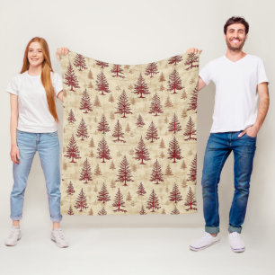 Rustic Crème Bourgondië Winter Dennenbos Patroon Fleece Deken