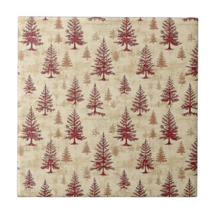 Rustic Crème Bourgondië Winter Dennenbos Patroon Tegeltje