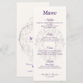 Rustic Crest Ivoor Paarse Oude Print Gotische brui Menu (Voorkant / Achterkant)
