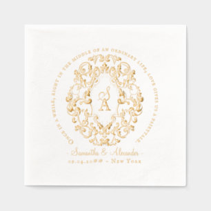 Rustic Crest Ivoor Zwart Oude Druk Gothic Trouwdag Folie Servetten
