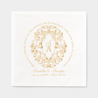 Rustic Crest Ivoor Zwart Oude Druk Gothic Trouwdag Folie Servetten