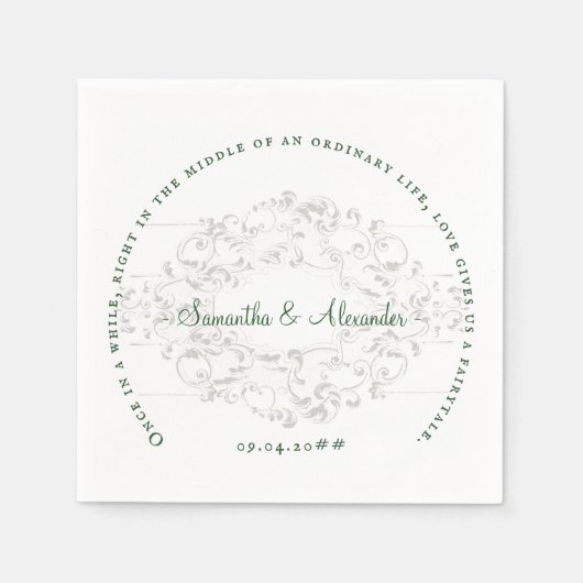 Rustic Crest Ivory Emerald Green Gothic Wedding Servet (Voorkant)