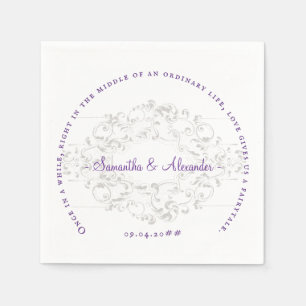 Rustic Crest Ivory Royal Paarse Gotische Huwelijk Servet