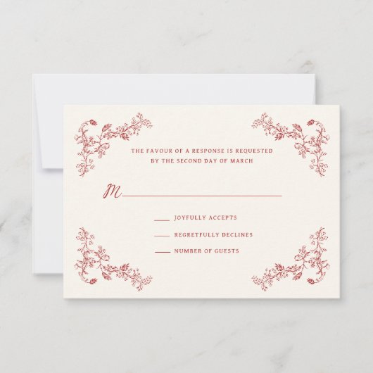 Rustic Crimson  Bloemen Wedding RSVP Kaart (Voorkant)