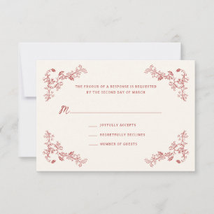 Rustic Crimson Bloemen Wedding RSVP Kaart