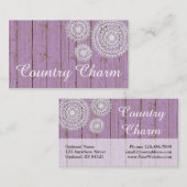Rustic Crochet Doilies op Paarse boerderijhout Visitekaartje (Voorkant / Achterkant)