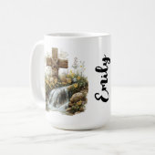 Rustic Cross Waterfall Easter Design Koffiemok (Voorkant links)