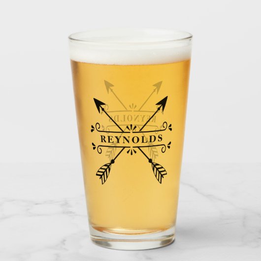 Rustic Crossed Arrows met naam ID615 Glas (Voorkant gevuld)